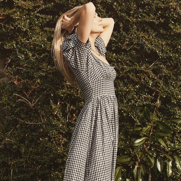 NWT DOEN Kennedy Gingham Maxi Dress Boho Puff Sleeve Black & White Size Small - Picture 15 of 16